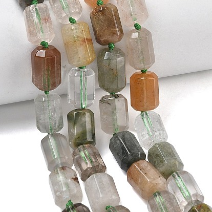 Естественный зеленый Rutilated кварцевые нити бисера, граненые, колонка