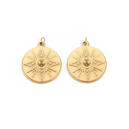 Ion Plating(IP) 304 Stainless Steel Pendant Rhinestone Settings, with Jump Rings, Flat Round, Flat Round