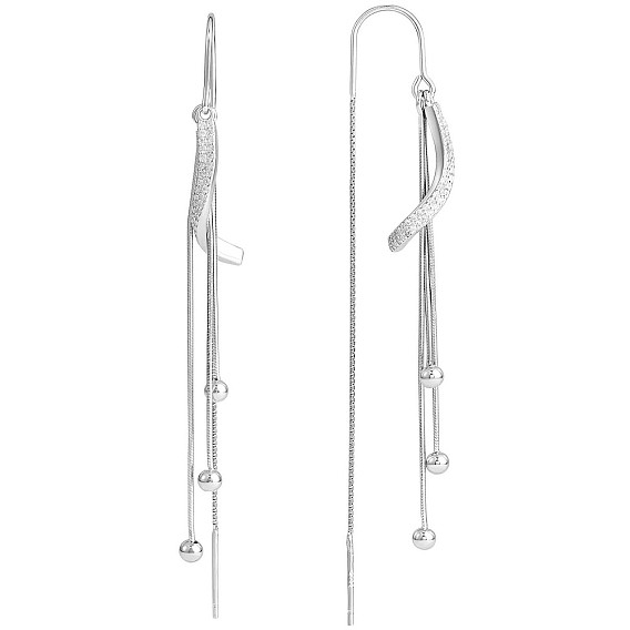 Clear Cubic Zirconia Twist with Chain Tassel Dangle Earrings, 925 Sterling Silver Long Drop Ear Thread for Women