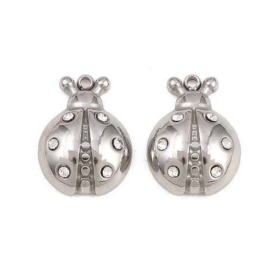 304 Stainless Steel Rhinestone Pendants, Ladybug Charms