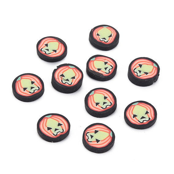 Halloween Handmade Polymer Clay Cabochons, Polymer Clay Slices for Resin Crafts & DIY Projects, Flat Round with Pumpkin