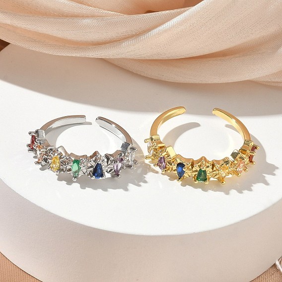 Латунные микропаве кубические цирконии манжеты открытые кольца для женщин, слеза, без кадмия и без свинца, стойки покрытие, долговечный