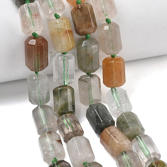 Естественный зеленый Rutilated кварцевые нити бисера, граненые, колонка