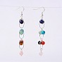Trendy Gemstone Dangle Earrings, with Brass Findings and Brass Earring Hooks, Silver Color Plated, 82mm, Pin: 0.5mm