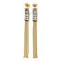 Ion Plating(IP) Cubic Zirconia Dangle Stud Earrings, 304 Stainless Steel Chains Tassel Earrings