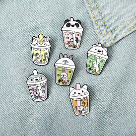 Cute Animal Cartoon Brooch Pin with Pearl Milk Tea Decoration and Enamel Badge