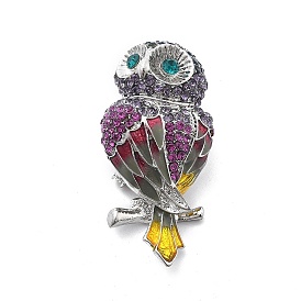 Alloy Enamel Brooch, with Rhinestone, Owl