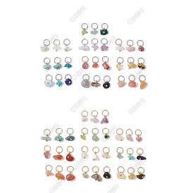 120Pcs 30 Styles Chip Gemstone Charms, with 304 Stainless Steel Jump Rings, Golden & Stainless Steel Color, Mixed Dyed and Undyed