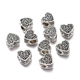 Tibetan Style Alloy European Beads, Large Hole Beads, Heart