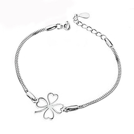 Brass Clover Link Bracelet with Box Chains for Women