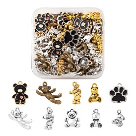 100Pcs 10 Style Tibetan Style Zinc Alloy Pendants & Enamel Alloy Pendants, Bear