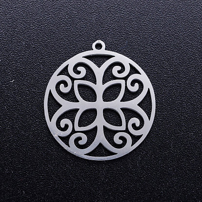 201 Stainless Steel Pendants, Ring with Flower