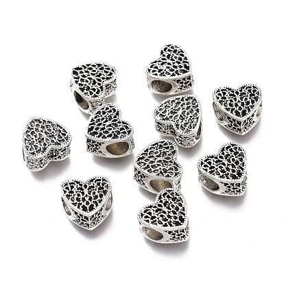 Tibetan Style Alloy European Beads, Large Hole Beads, Heart