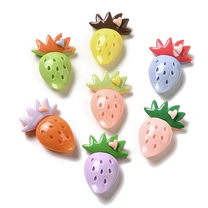 Opaque Resin Decoden Cabochons, Strawberry with Heart