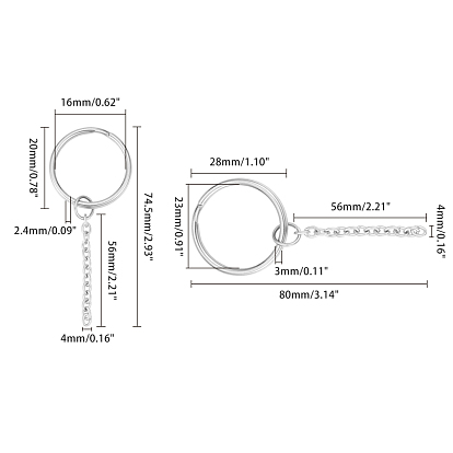 Unicraftale 304 Stainless Steel Split Key Ring Clasps, For Keychain Making, with Extended Cable Chains