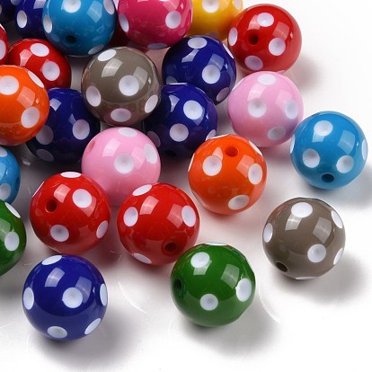 Chunky Bubblegum Acrylic Beads, Round with Polka Dot Pattern