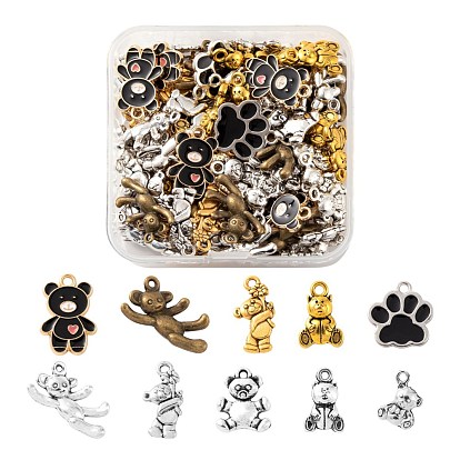 100Pcs 10 Style Tibetan Style Zinc Alloy Pendants & Enamel Alloy Pendants, Bear