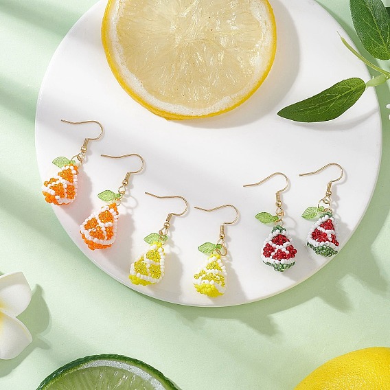 Серьги-подвески в виде фруктов из стеклянных бусин ручной работы, с 304 нержавеющей стали серьги крючки, золотые