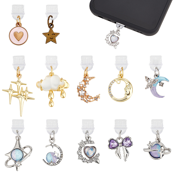 12шт. ПВХ мобильные пылезащитные заглушки, с подвесками сплава cmолы, разнообразные