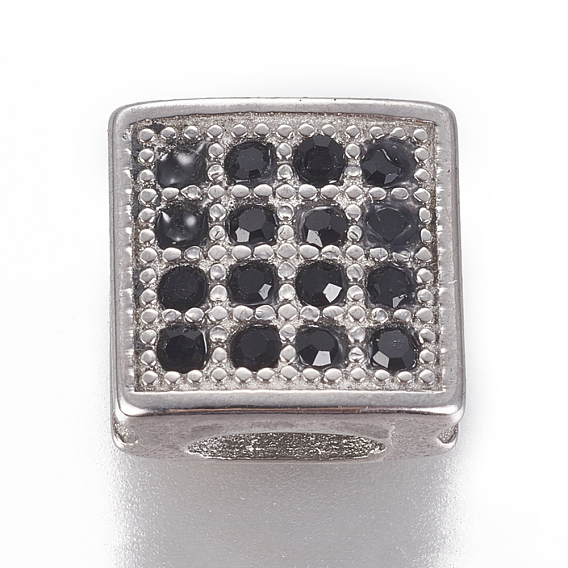 304 Stainless Steel Slide Charms, with Rhinestone, Rectangle