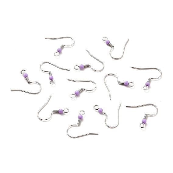 316 Surgical Stainless Steel Earring Hooks, with Beads and Horizontal Loop, Stainless Steel Color