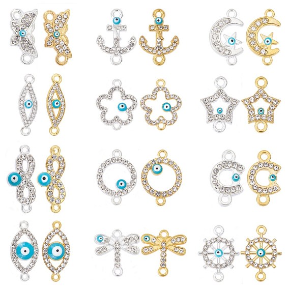 Alloy Rhinestone Links/Connectors, Mixed Shapes, Crystal