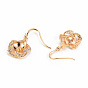 Brass Micro Pave Clear Cubic Zirconia Earring Hooks, Ear Wire, for Half Drilled Bead, Nickel Free, Flower