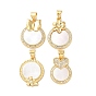 Brass Micro Pave Clear Cubic Zirconia Pendants, with Shell, Real 18K Gold Plated, Flat Round
