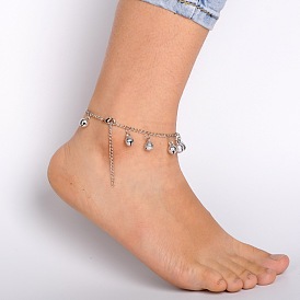 Brass Bell Anklets, with Iron Curb Chains ,Brass Lobster Claw Clasps and Iron Emd Chains, 265mm