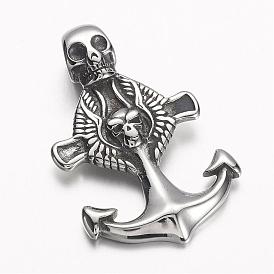 304 Stainless Steel Big Pendants, Anchor with Skull