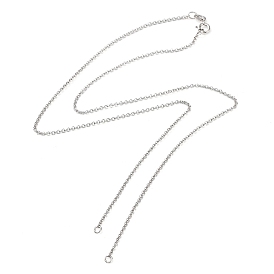 Fabrication de colliers en argent sterling plaqué rhodium 925 chaînes rolo, pour la fabrication de colliers prénom, avec fermoirs à ressort et tampon s