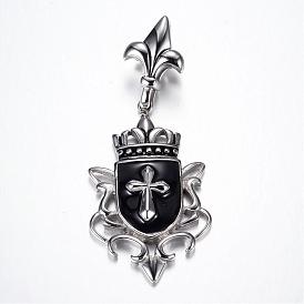 316 Surgical Stainless Steel Enamel Big Pendants, Badge with Cross, 84mm, Hole: 5x18mm