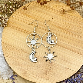 Alloy Dangle Earrings, Sun & Moon