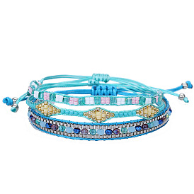 Colorful Miyuki Tila Beaded Multi-Layer Bracelet Set with Crystal Rice Pearls