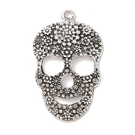 Day of the Dead Ornaments Tibetan Style Alloy Sugar Skull Pendants, For Mexico Holiday Day of the Dead, Cadmium Free & Lead Free, for Halloween, 49x31x5mm, Hole: 3mm