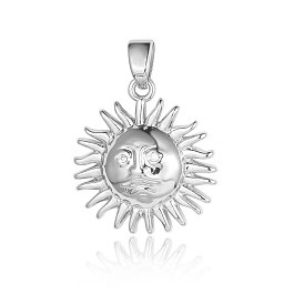Brass Micro Pave Clear Cubic Zirconia Pendants, Sun Charms