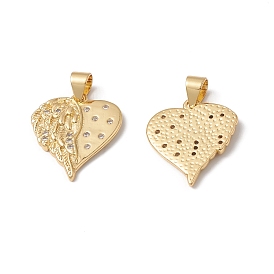 Rack Plating Brass Pendants, with Cubic Zirconia, Heart with Wing Charm, Cadmium Free & Lead Free, Long-Lasting Plated