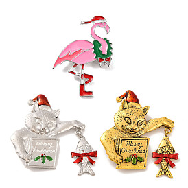 Christmas Theme Enamel Pins, Alloy Brooches for Backpack Clothes, Flamingo Shape/Cat Shape