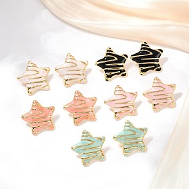 304 серьги-гвоздики в форме звезд из нержавеющей стали с эмалью, реальный 18 k позолоченный, вакуумное покрытие pvd