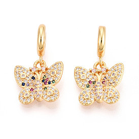Латунное микропейв с кубическим цирконием европейские подвески с подвесками, бабочка, Подвески с большими отверстиями