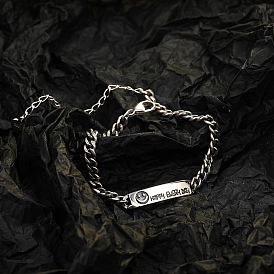 925 Silver Smiley Face Bracelet - Minimalist, Vintage, Personalized, Light Luxury.