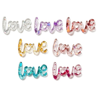 Transparent Acrylic Cabochons, with Sequin, Word LOVE