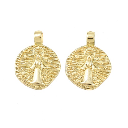 Латунные подвески, плоские круглые с Девой Марией, долговечный, стойки покрытие