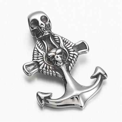 304 Stainless Steel Big Pendants, Anchor with Skull