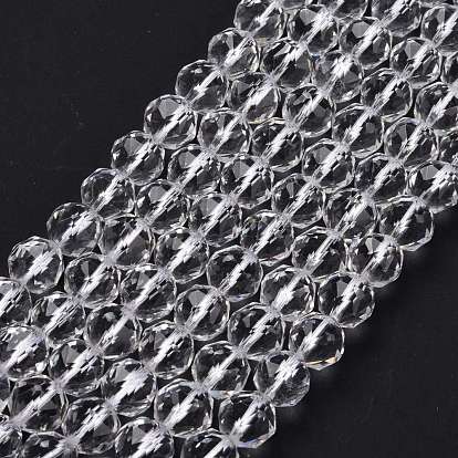 Natural Quartz Crystal Beads Strands, Star Cut Round Beads, Faceted