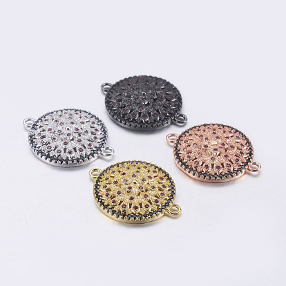 Brass Micro Pave Cubic Zirconia Links, Flat Round