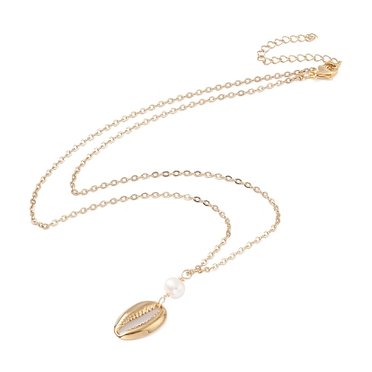 Natural Pearl Beads Natural Cowrie Shell Pendant Necklace for Teen Girl Women