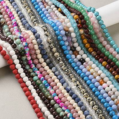 Natural & Synthetic Mixed Gemstone Beads Strands, Round, Mixed Dyed and Undyed