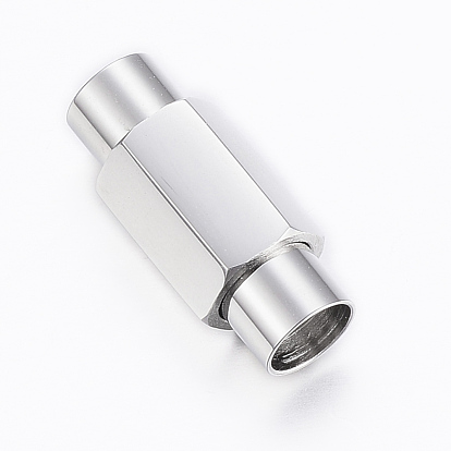 Smooth 304 Stainless Steel Magnetic Clasps with Glue-in Ends, Column, Faceted