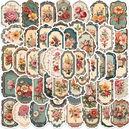 Retro PVC Self-Adhesive Floral Stickers, Waterproof Flower Decals, for Party Decorative Presents, Kid's Art Craft
